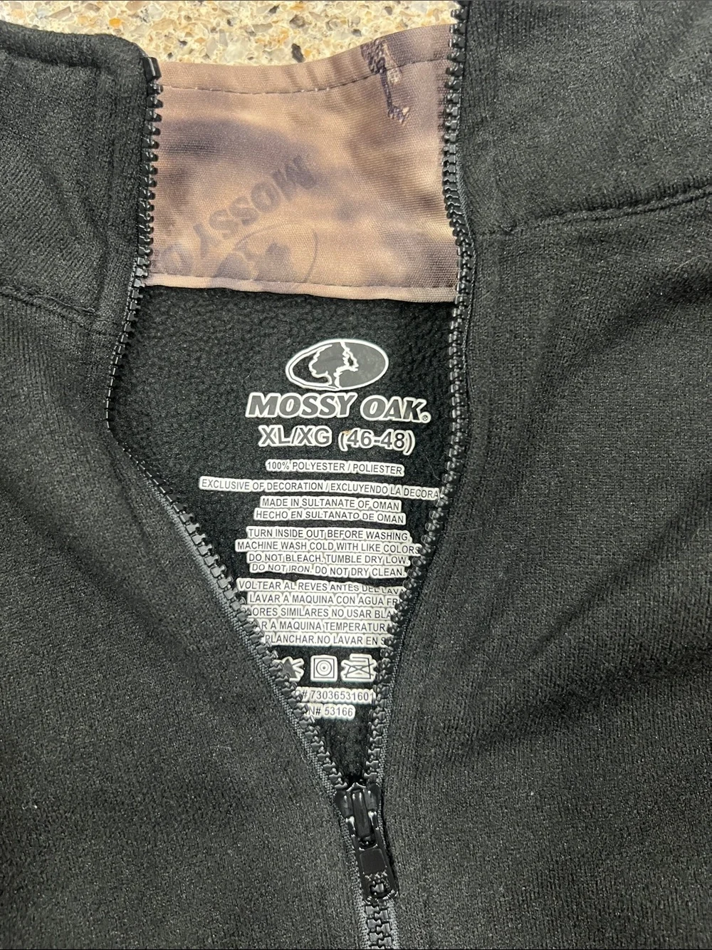 Mossy oak long sleeve fleece xl polyester black camo hunting z24